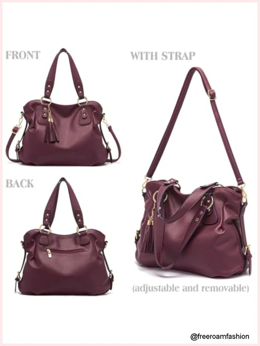 Fashion Handbag Hobo Tote Purse Set 4pcs Soft PU Leather Large Capacity